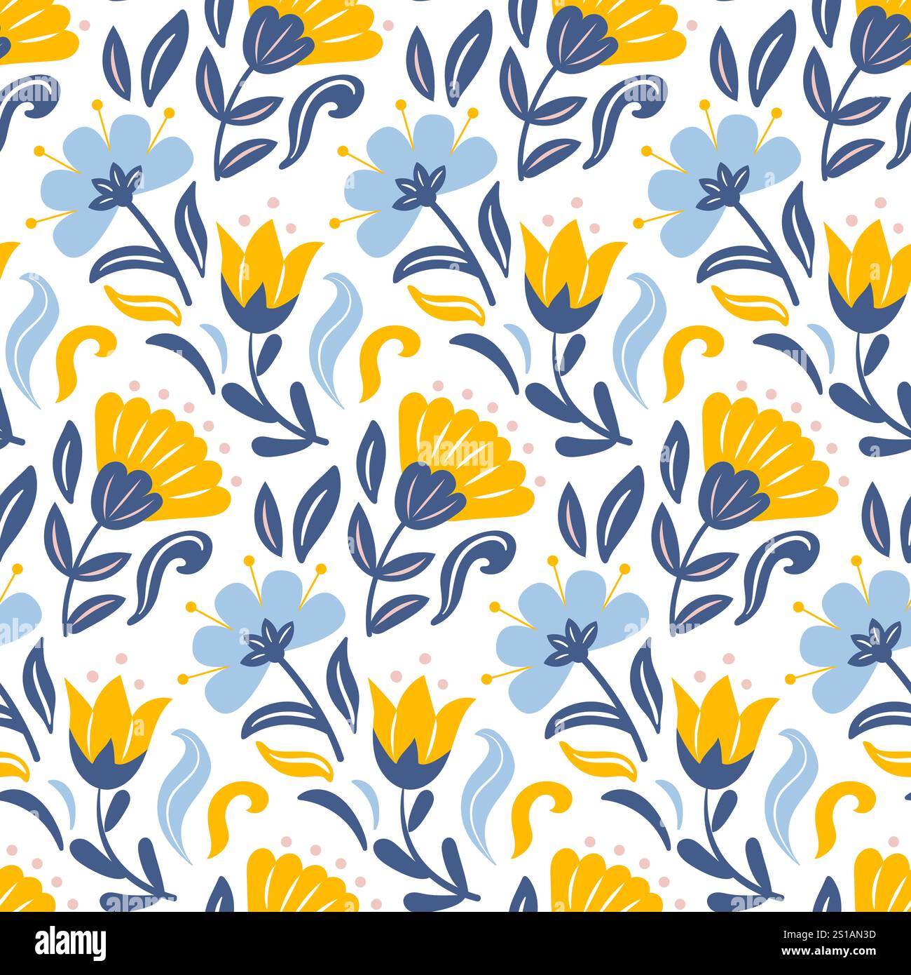 Un motivo scandinavo senza cuciture caratterizzato da fiori vivaci in stile slavo. Il design sfoggia motivi floreali complessi che uniscono gli elemen tradizionali Illustrazione Vettoriale