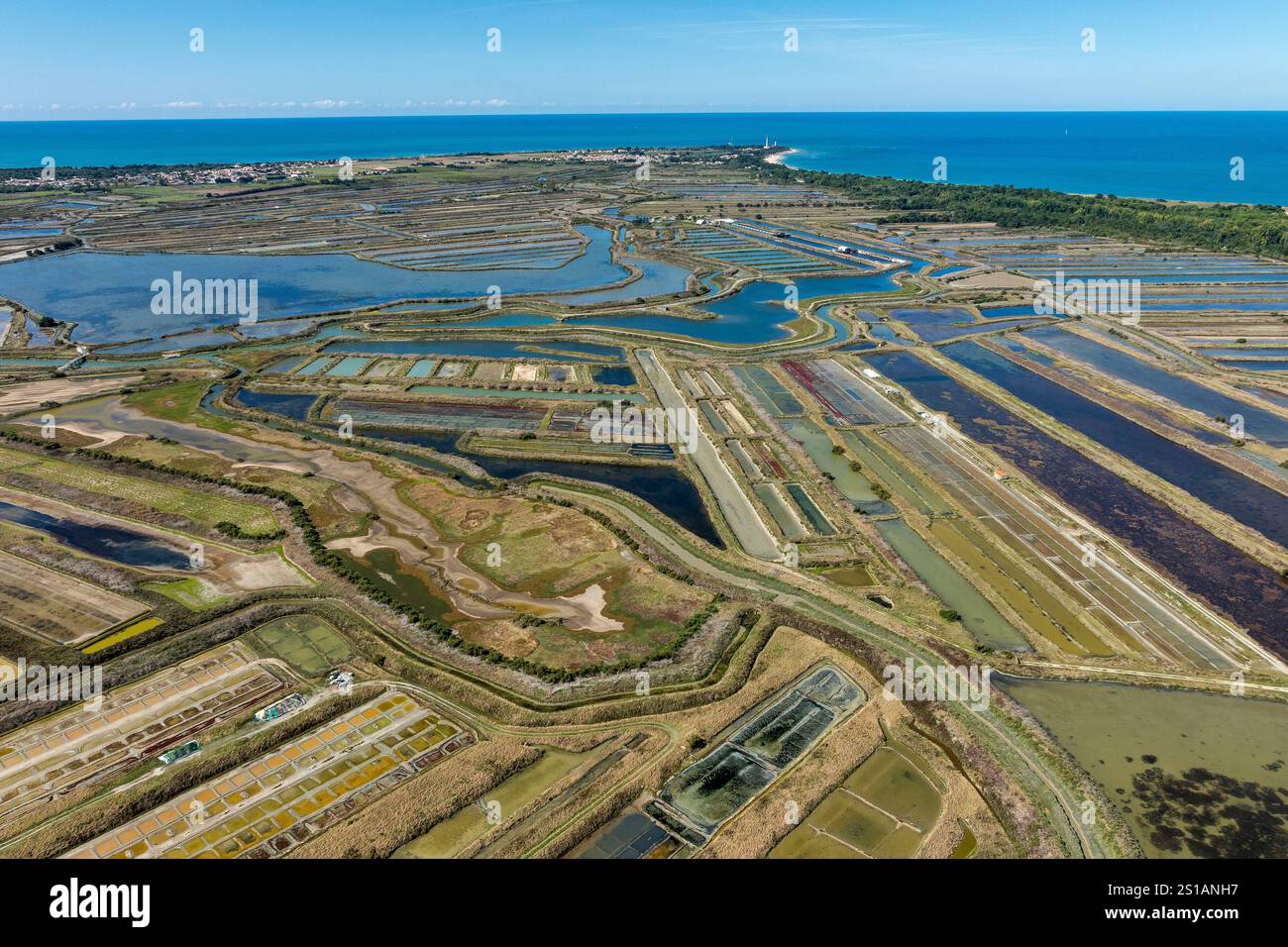 Francia, Charente Maritime, Ile de Ré, les Portes en Ré, le Fier d'Ars, saline (vista aerea) Foto Stock