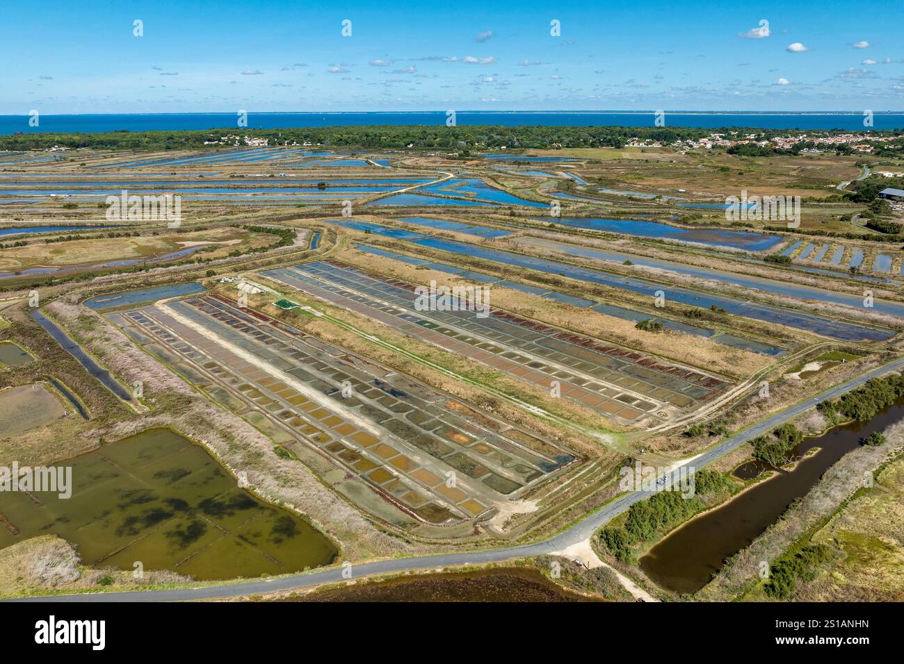 Francia, Charente Maritime, Ile de Ré, les Portes en Ré, le Fier d'Ars, saline (vista aerea) Foto Stock