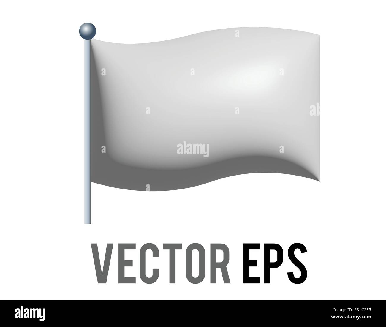 L'icona a bandiera bianca rettangolare 3D isolata con asta d'argento. Illustrazione Vettoriale