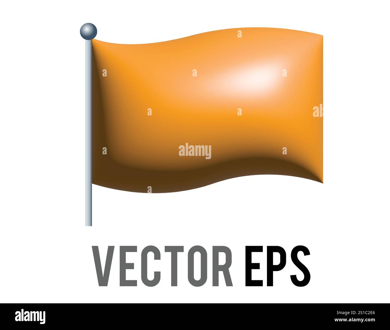 L'icona a bandiera arancione rettangolare 3D isolata con asta d'argento. Illustrazione Vettoriale