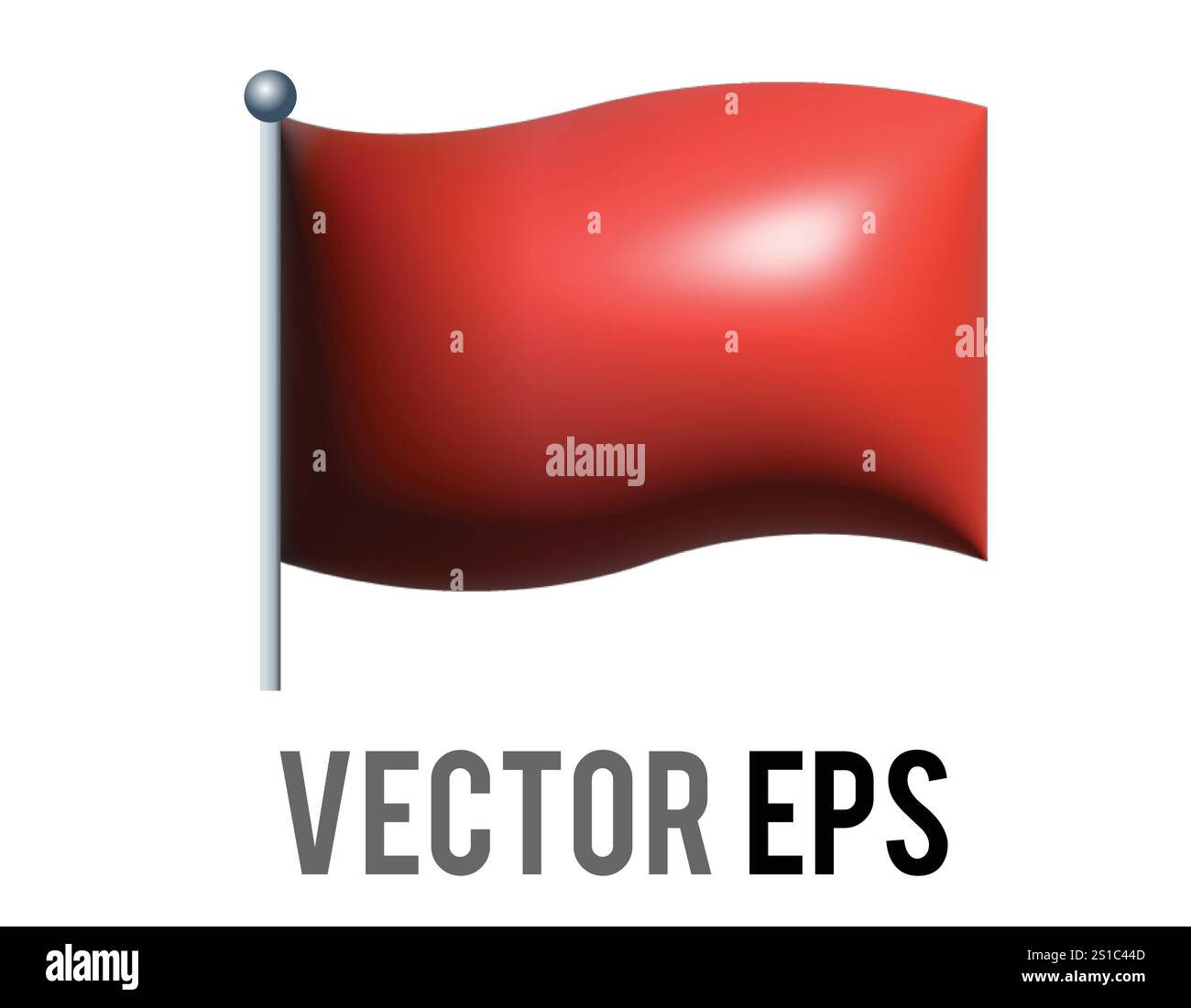 Icona di bandiera rossa con sfumatura natalizia rettangolare 3D isolata con asta d'argento. Illustrazione Vettoriale