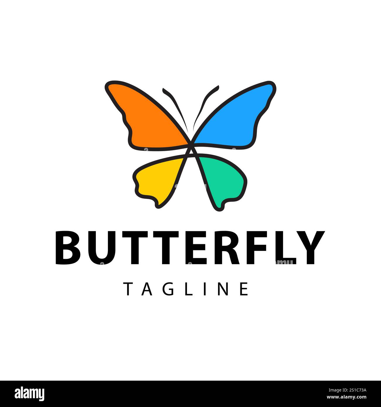 Splendido design con logo Butterfly colorato in stile minimalista Line Art Illustrazione Vettoriale