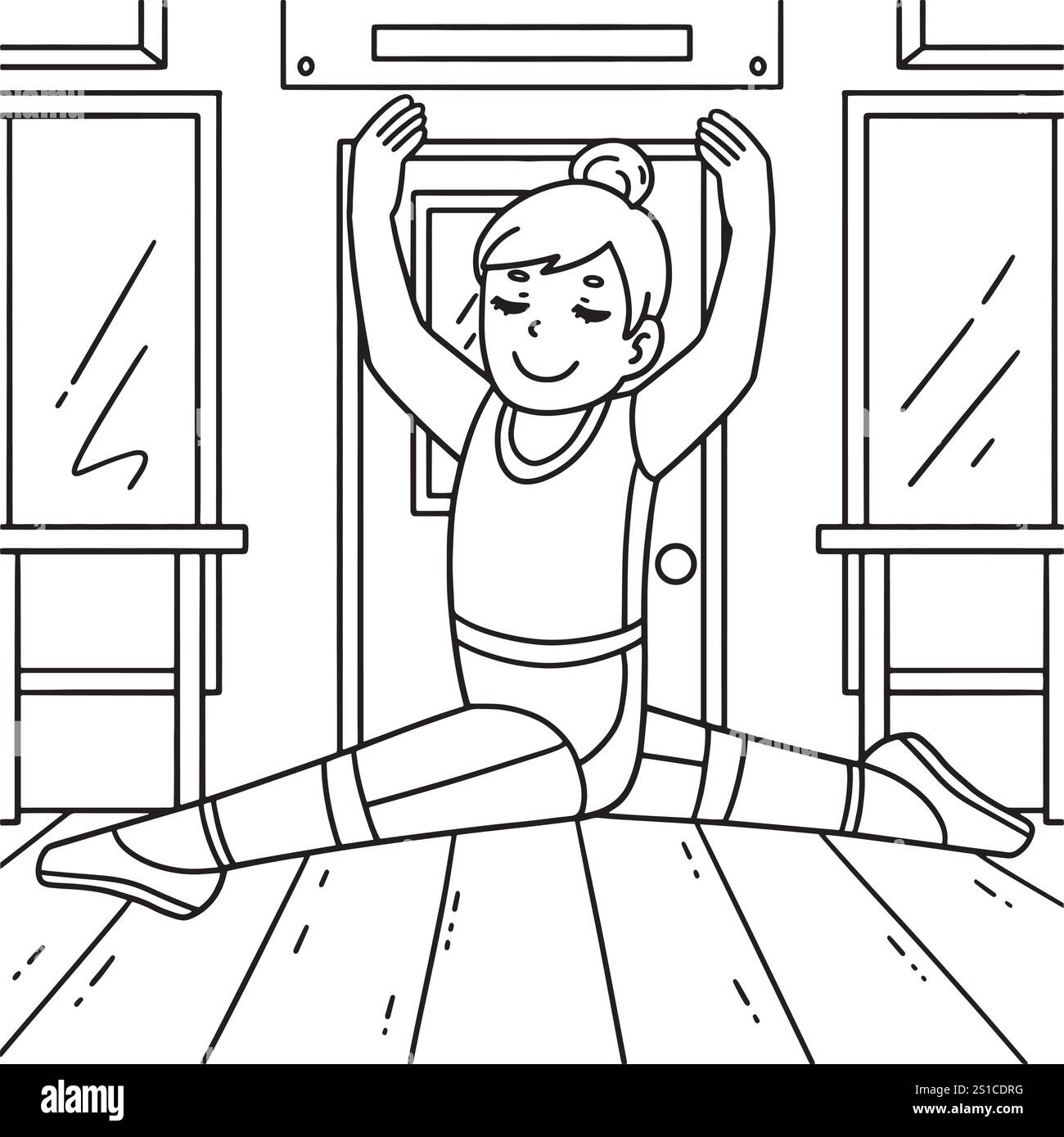 Ballerina che fa una pagina di colori divisa per i bambini Illustrazione Vettoriale