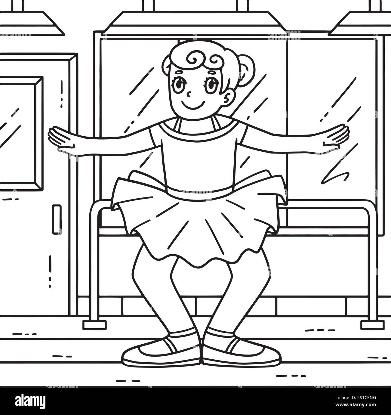 Ballerina in una pagina da colorare Plie per bambini Illustrazione Vettoriale