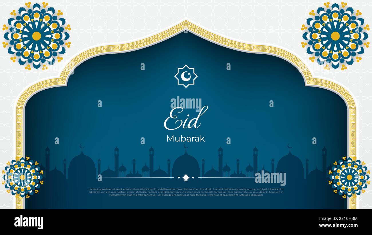 eid mubarak sfondo ad arco islamico con motivo arabo e mandala Illustrazione Vettoriale