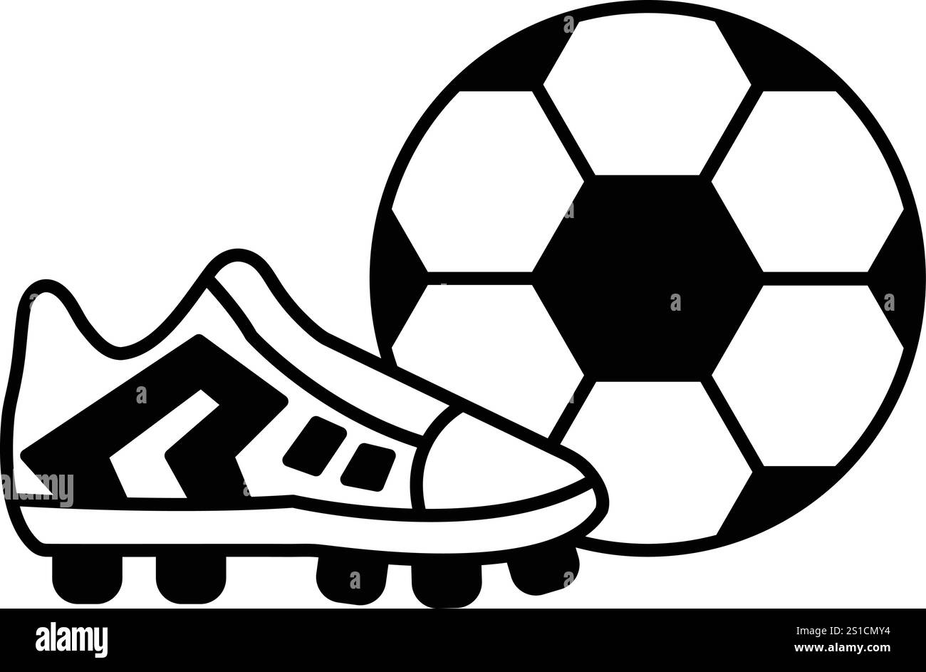 Un disegno in bianco e nero di una palla da calcio e un paio di scarpe da calcio. Concetto di sportività e lavoro di squadra Illustrazione Vettoriale Un disegno in bianco e nero di una palla da calcio e un paio di scarpe da calcio. Concetto di sportività e lavoro di squadra Illustrazione Vettoriale