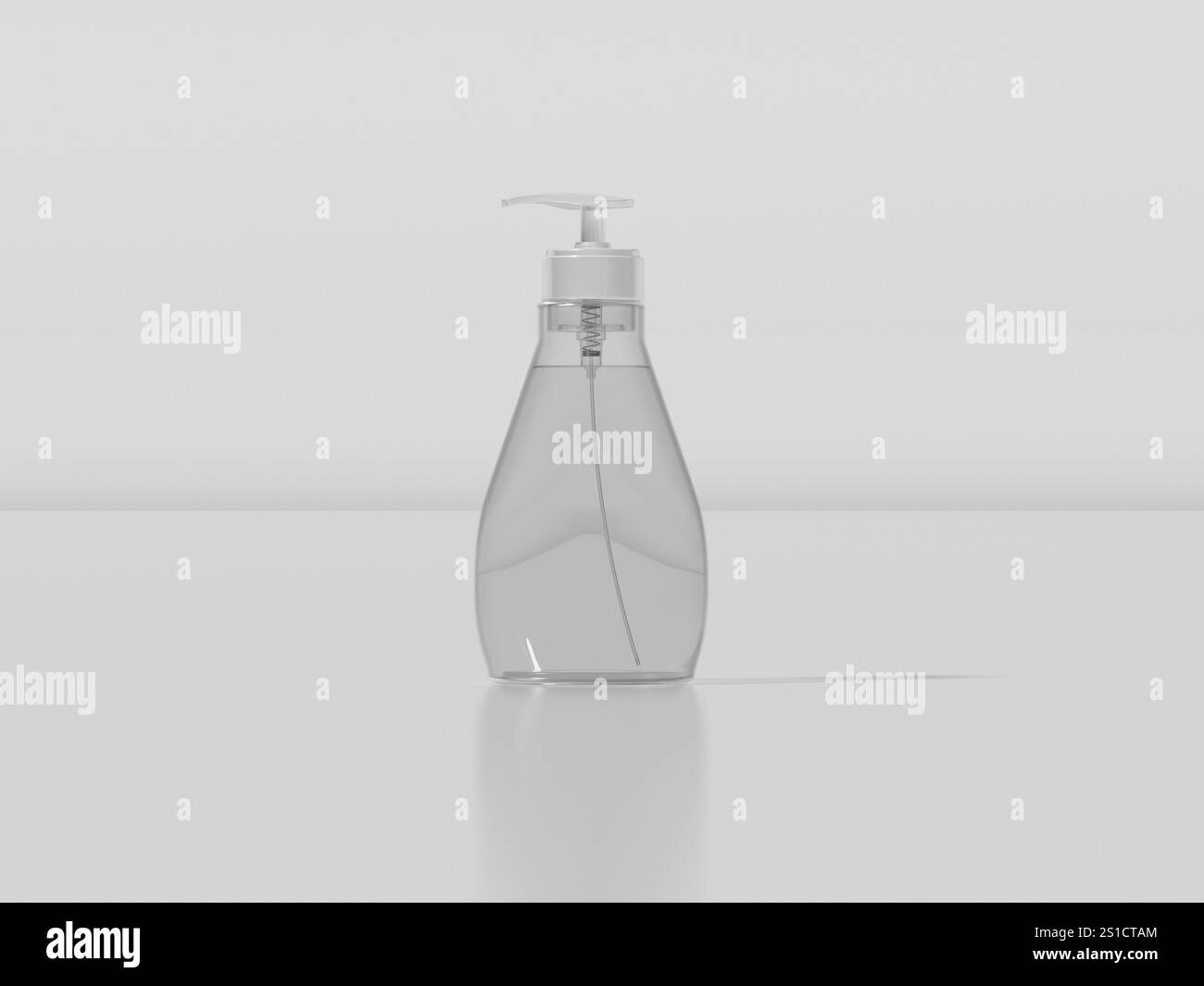 Flacone dispenser a pompa trasparente con rendering 3d per sapone, gel doccia o prodotti per la cura della pelle Foto Stock