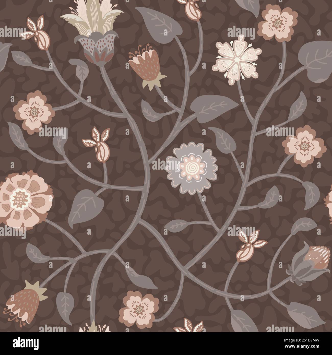 Motivo vintage floreale senza cuciture in tonalità terrose Illustrazione Vettoriale