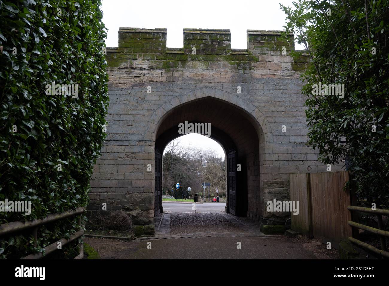 Il Castello di Warwick gateway, Warwickshire, Inghilterra, Regno Unito Foto Stock