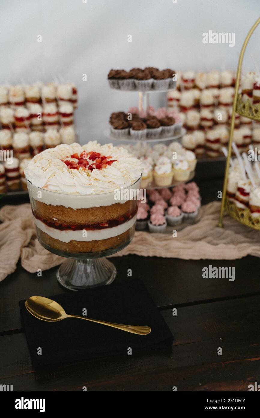 varietà di dessert su un tavolo Foto Stock
