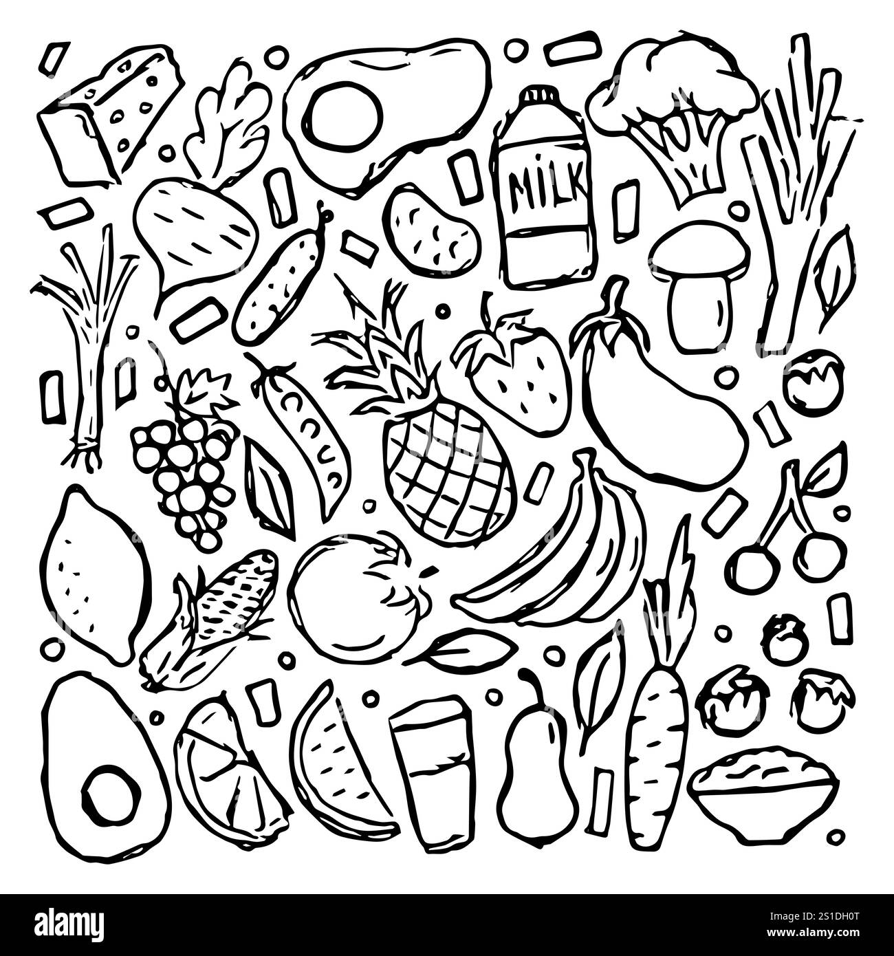 Icone del cibo sano. Background di cibo sano Foto Stock