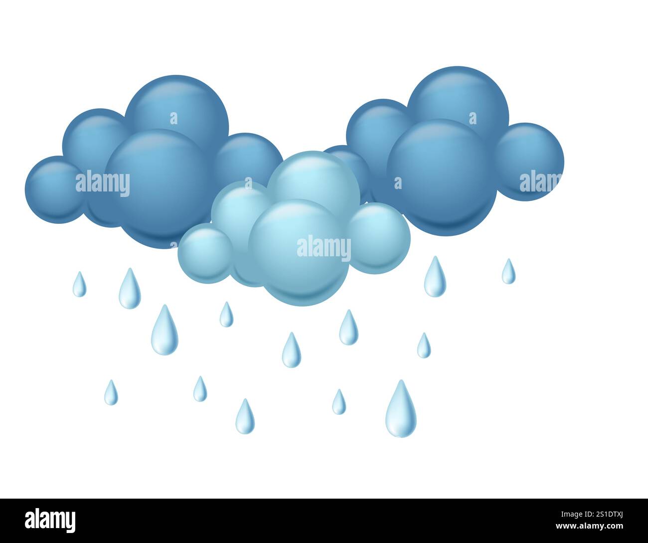 Nuvola con gocce di pioggia, che indica pioggia leggera o intensa. Adatto per immagini in base al tempo o al umore. Illustrazione vettoriale isolata su sfondo bianco Illustrazione Vettoriale