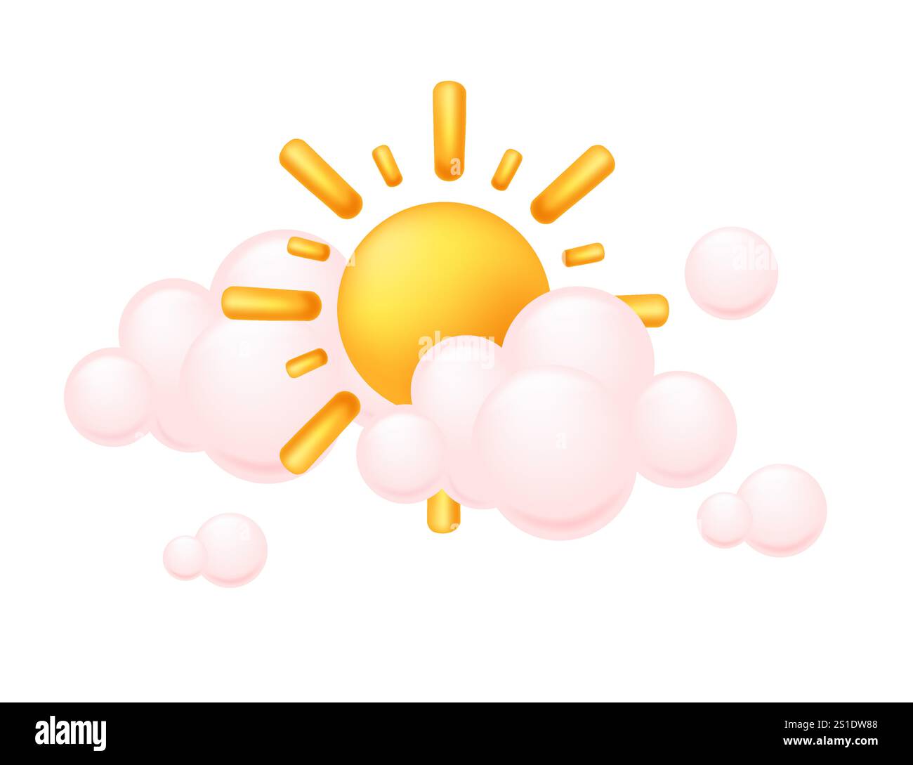 Sole luminoso che emerge dalle morbide nuvole rosa, trasmettendo calore e ottimismo. Perfetto per temi mattutini, icone meteorologiche o illustrazioni di giornate di sole. VECTO Illustrazione Vettoriale