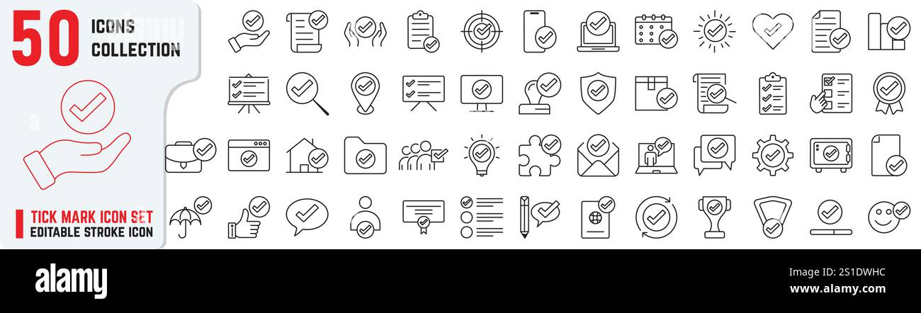 Il set di icone di traccia modificabili per l'approvazione include anche ispettore, timbro, lista di controllo, approvato, firma, qualità, conversazione, certificato, risultato Illustrazione Vettoriale