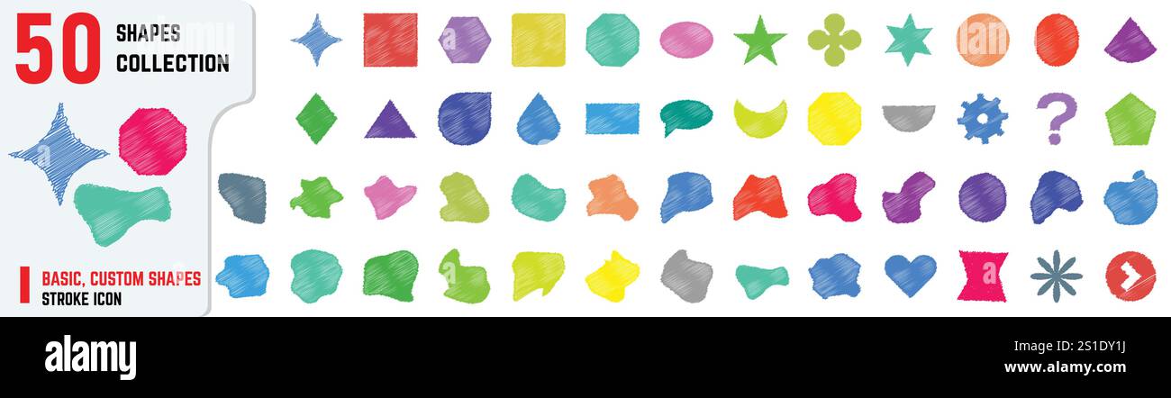 Raccolta di forme da base a personalizzate, elementi di disegno con icone vettoriali modificabili per progetti creativi Illustrazione Vettoriale