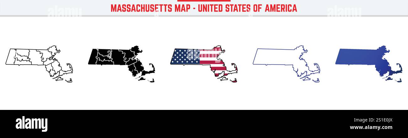 Mappa Massachusetts con icona di traccia modificabile. Icona della linea sottile dello Stato del Massachusetts, illustrazione del vettore della mappa del Massachusetts, Massachusetts, ma Illustrazione Vettoriale