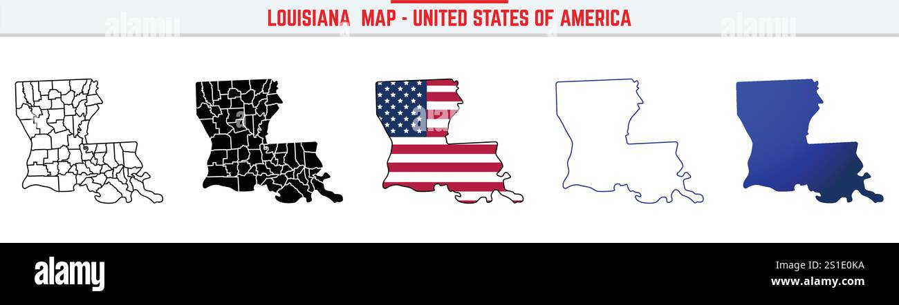 Mappa della Louisiana con icona di traccia modificabile. Icona della linea sottile dello stato della Louisiana, illustrazione vettoriale della mappa della Louisiana, Louisiana, Louisiana Illustrazione Vettoriale