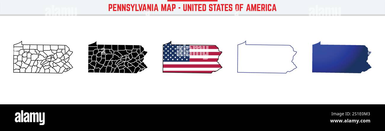 Mappa Pennsylvania con icona traccia modificabile. Icona della linea sottile dello stato della Pennsylvania, illustrazione vettoriale della mappa della Pennsylvania, Pennsylvania, sagoma della PA Illustrazione Vettoriale