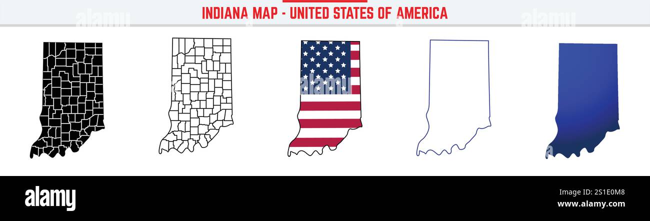 Mappa Indiana con icona traccia modificabile. Icona linea sottile Stato Indiana USA, illustrazione vettoriale della mappa Indiana, Indiana, mappa vettoriale con silhouette blu Illustrazione Vettoriale