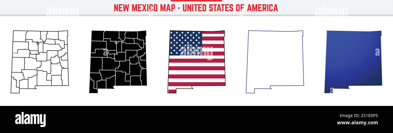 Mappa del nuovo Messico con icona di traccia modificabile. Icona della linea sottile dello stato del New Mexico USA, illustrazione del vettore della mappa del New Mexico, New Mexico, NM Illustrazione Vettoriale