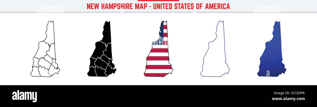 Mappa del New Hampshire con icona di traccia modificabile. Icona linea sottile dello stato del New Hampshire USA, illustrazione vettoriale della mappa del New Hampshire, New Hampshire, NH Illustrazione Vettoriale