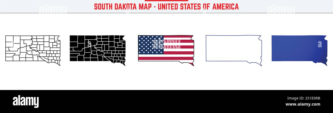 Mappa del South Dakota con icona di traccia modificabile. South Dakota, icona della linea sottile dello stato degli Stati Uniti, illustrazione vettoriale della mappa del Dakota del Sud, South Dakota, silhouette SD Illustrazione Vettoriale