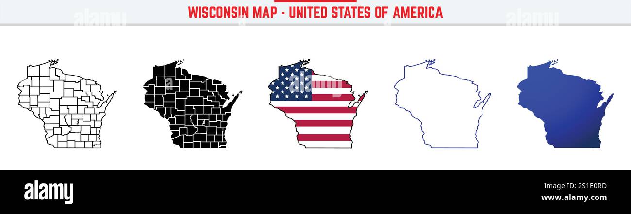 Mappa Wisconsin con icona traccia modificabile. Icona della linea sottile dello stato del Wisconsin, illustrazione vettoriale della mappa del Wisconsin, Wisconsin, mappa vettoriale della silhouette WI Illustrazione Vettoriale