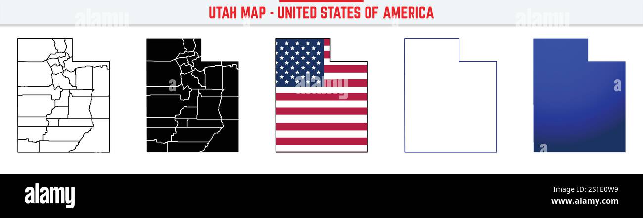 Mappa Utah con icona traccia modificabile. Icona della linea sottile dello stato dello Utah, illustrazione vettoriale della mappa dello Utah, mappa vettoriale della silhouette Utah, Utah Illustrazione Vettoriale