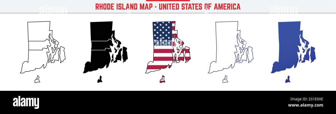 Mappa Rhode Island con icona di traccia modificabile. Icona linea sottile Stato Rhode Island USA, illustrazione vettoriale mappa Rhode Island, Rhode Island, RI silhouette V Illustrazione Vettoriale