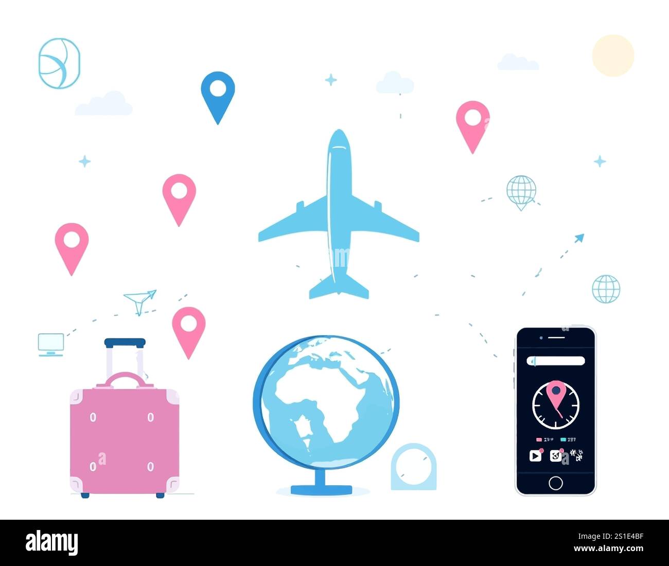 Icone di trasporto lineare e di viaggio Illustrazione Vettoriale