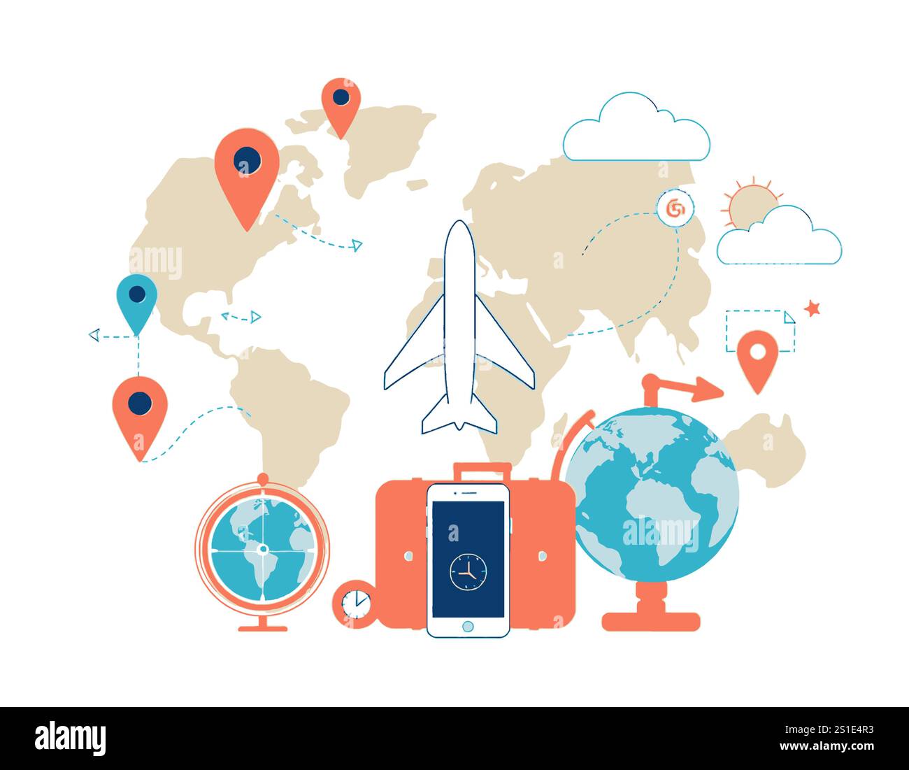 Icone di trasporto lineare e di viaggio Illustrazione Vettoriale
