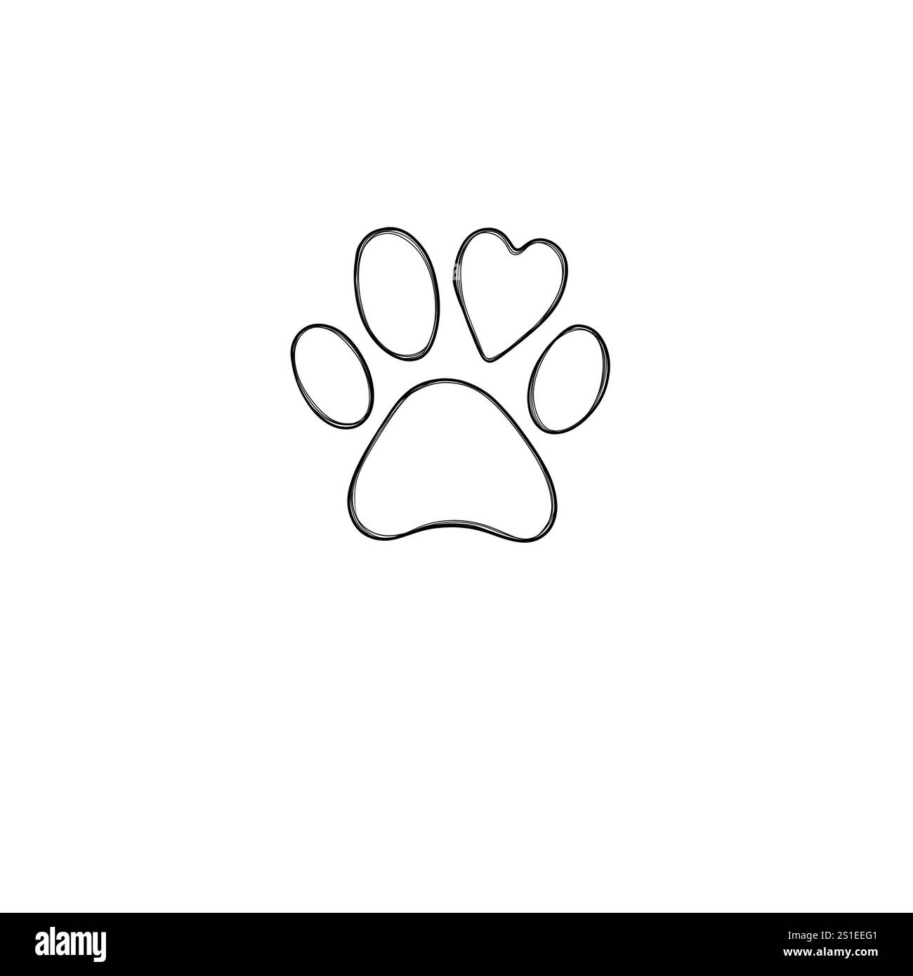 illustrazione della linea pet care, footprint del cane. Idea del tatuaggio della zampa del cane, impronta del cane Foto Stock