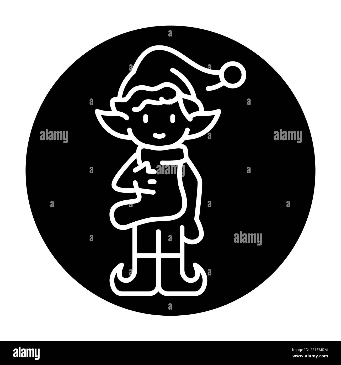 Icona linea colore elfo carino. Illustrazione vettoriale. Traccia modificabile. Illustrazione Vettoriale