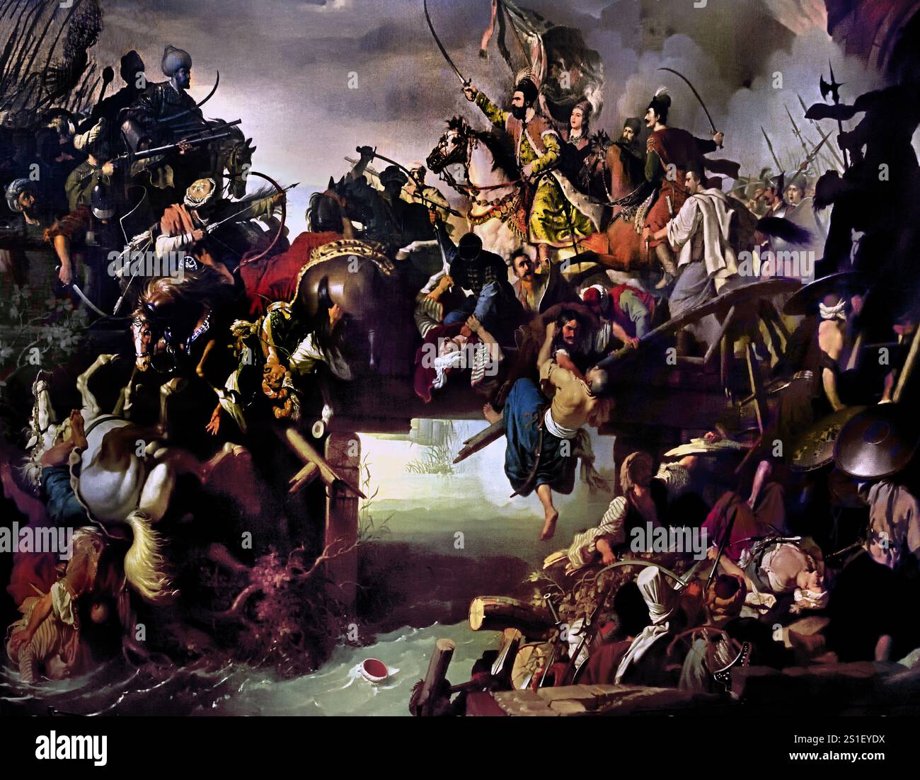 La carica di Zrínyi dalla fortezza di Szigetvár - la Sortie guidata da Miklos Zrinyi dal castello di Szigetvar 1826 di Johann Peter Krafft (1780–1856) Museo di Belle Arti, ungherese, Ungheria, ( l'assedio di Szigetvár o la battaglia di Szigetvár Zigetvar Kuşatması fu un assedio ottomano della fortezza di Szigetvár nel Regno d'Ungheria. ) Foto Stock