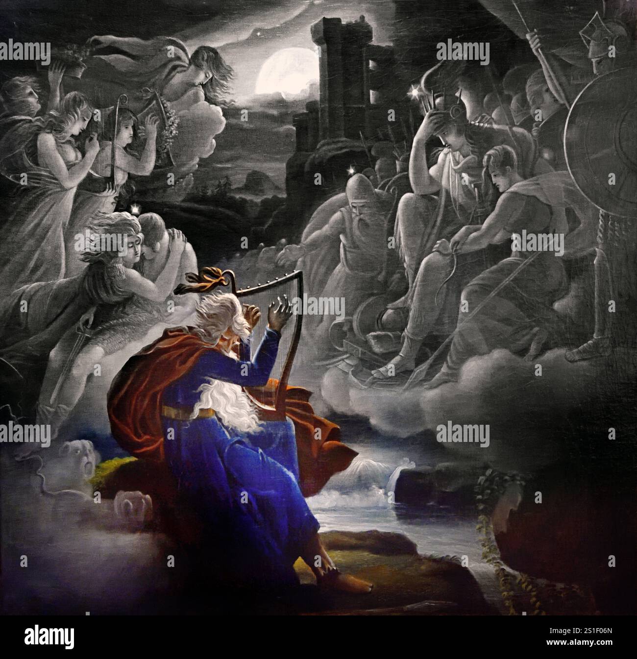 The Sorrows of Ossian 1822 di Kisfaludy Karoly 1788-1830 fine Art Museum, ungherese, Ungheria ( Ossian è il narratore e presunto autore di un ciclo di poesie epiche pubblicato dal poeta scozzese James Macpherson dal 1760. MacPherson affermò di aver raccolto materiale passaparola in gaelico scozzese, che si dice provenisse da fonti antiche, e che l'opera era la sua traduzione di quel materiale.) Foto Stock