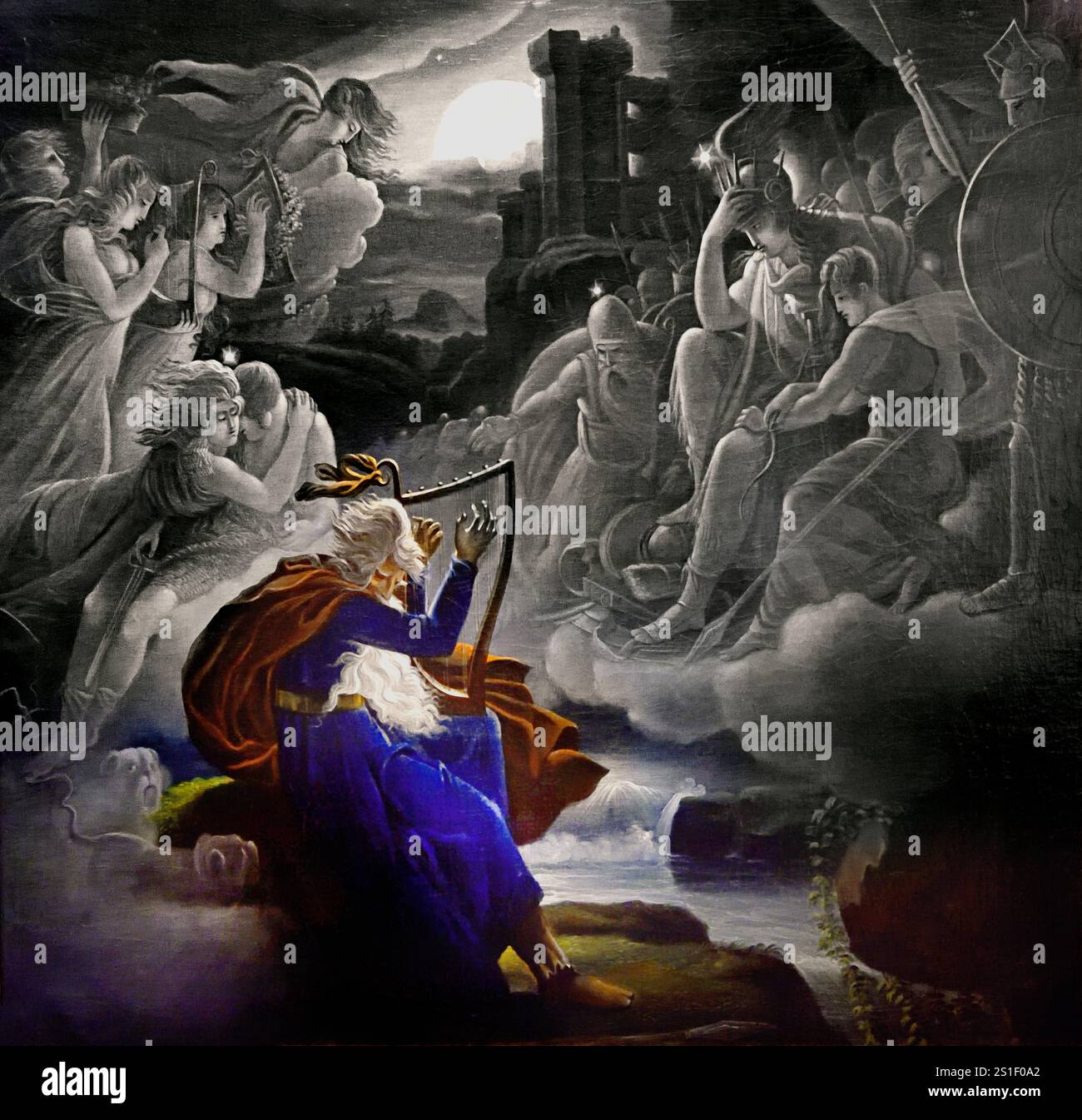 The Sorrows of Ossian 1822 di Kisfaludy Karoly 1788-1830 fine Art Museum, ungherese, Ungheria ( Ossian è il narratore e presunto autore di un ciclo di poesie epiche pubblicato dal poeta scozzese James Macpherson dal 1760. MacPherson affermò di aver raccolto materiale passaparola in gaelico scozzese, che si dice provenisse da fonti antiche, e che l'opera era la sua traduzione di quel materiale.) Foto Stock