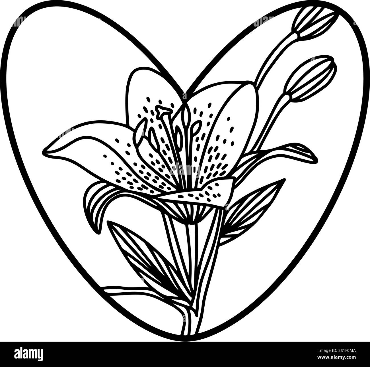 Silhouette nera di un cuore con delicati dettagli floreali, un vettore artistico per arredamenti e design personalizzati Illustrazione Vettoriale