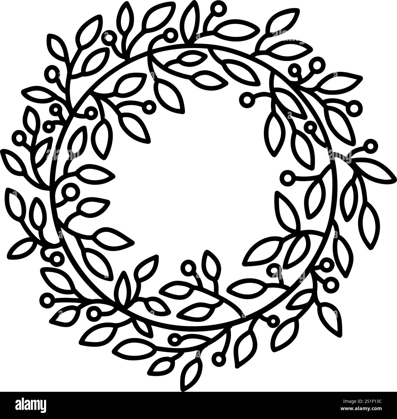 Elegante silhouette nera di una ghirlanda di foglie, design vettoriale ideale per progetti naturali, rustici o stagionali Illustrazione Vettoriale