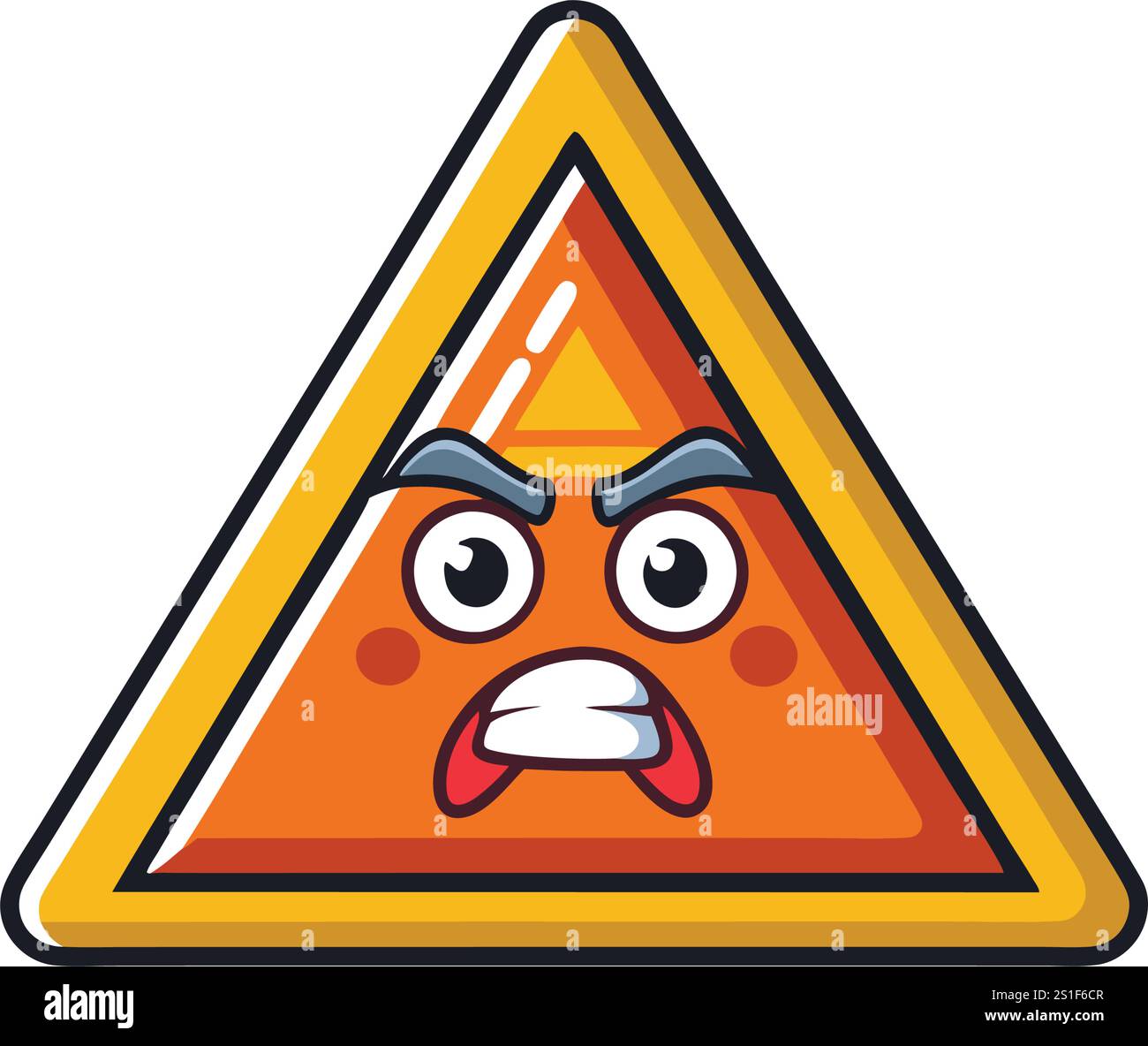 Icona di pericolo giocosa ma audace con una forma triangolare e un volto vivace per simboli di allarme o immagini di comunicazione di sicurezza Illustrazione Vettoriale