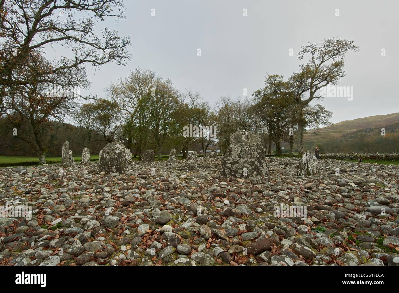 Cerchio di pietre neolitiche di Temple Wood, Kilmartin Glen Argyll, Scozia, Regno Unito Foto Stock