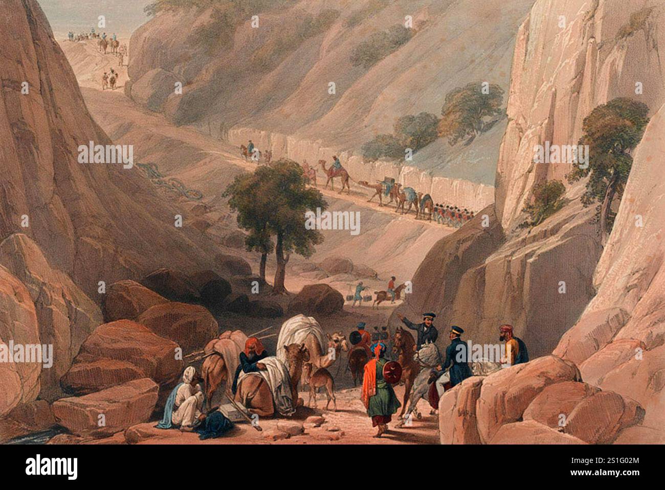 Un altro passo di montagna che l'esercito doveva attraversare tra Quetta e Kandahar era il passo di Khojak. È più alto del passo Bolan ma molto meno lungo (5 miglia rispetto ai 60 miglia di Bolan). L'esercito impiegò tre giorni per scendere dal passo verso le pianure. L'invasione britannica dell'Aghanistan per installare un leader fantoccio fu uno dei peggiori disastri militari della storia. Dopo che Shah Shujah fu installato a Kabul, l'esercito si ritirò in India. La colonna di 20.000 uomini fu spazzata via con l'eccezione di un soldato britannico e 5-6 indiani. Foto Stock