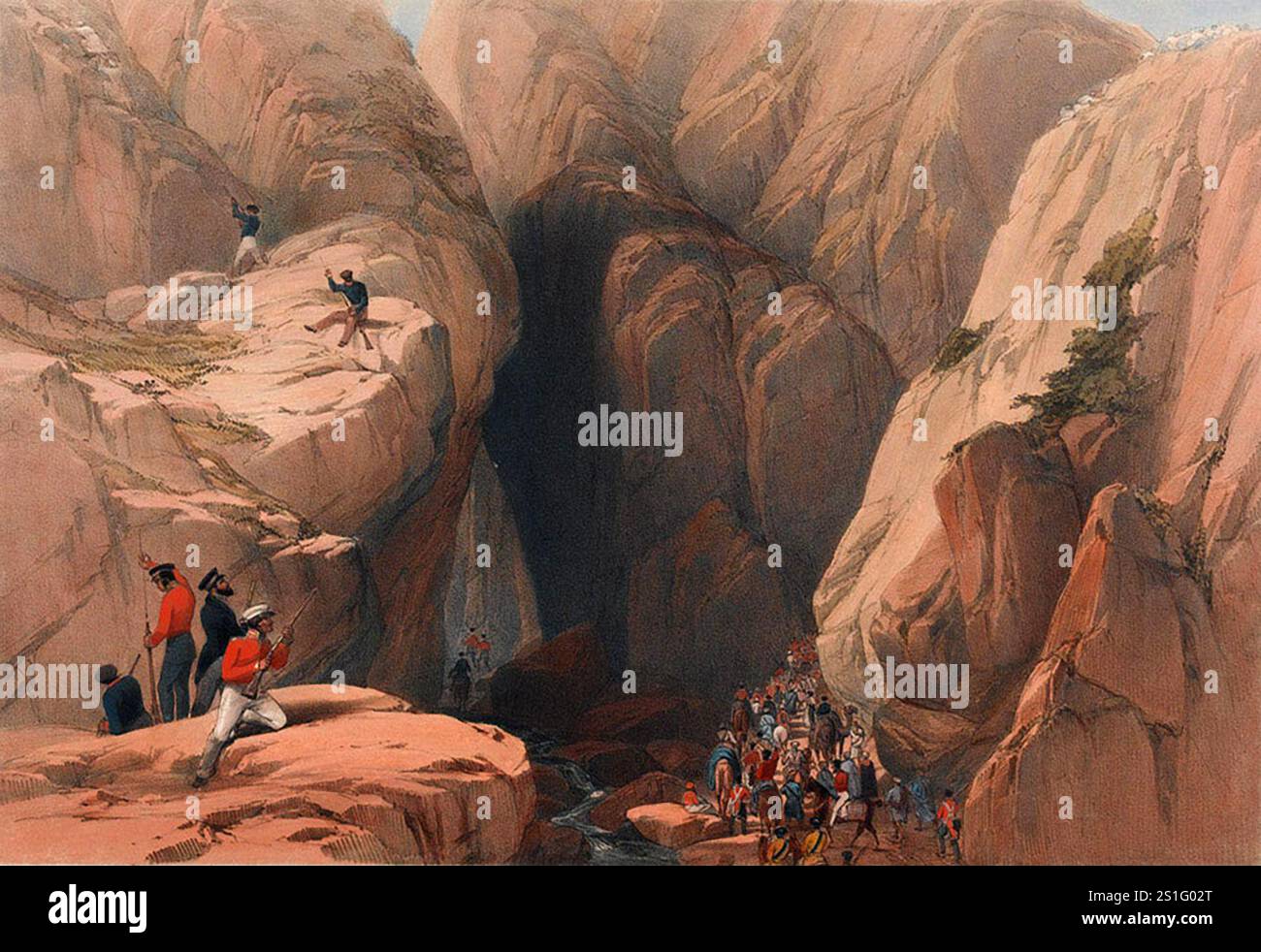 Truppe che entrano nel passo Khojak. Un altro passo di montagna che l'esercito doveva attraversare tra Quetta e Kandahar era il passo di Khojak. È più alto del passo Bolan ma molto meno lungo (5 miglia rispetto ai 60 miglia di Bolan). L'esercito impiegò tre giorni per scendere dal passo verso le pianure. L'invasione britannica dell'Aghanistan per installare un leader fantoccio fu uno dei peggiori disastri militari della storia. Dopo che Shah Shujah fu installato a Kabul, l'esercito si ritirò in India. La colonna di 20.000 uomini fu spazzata via con l'eccezione di un soldato britannico e 5-6 indiani. Foto Stock