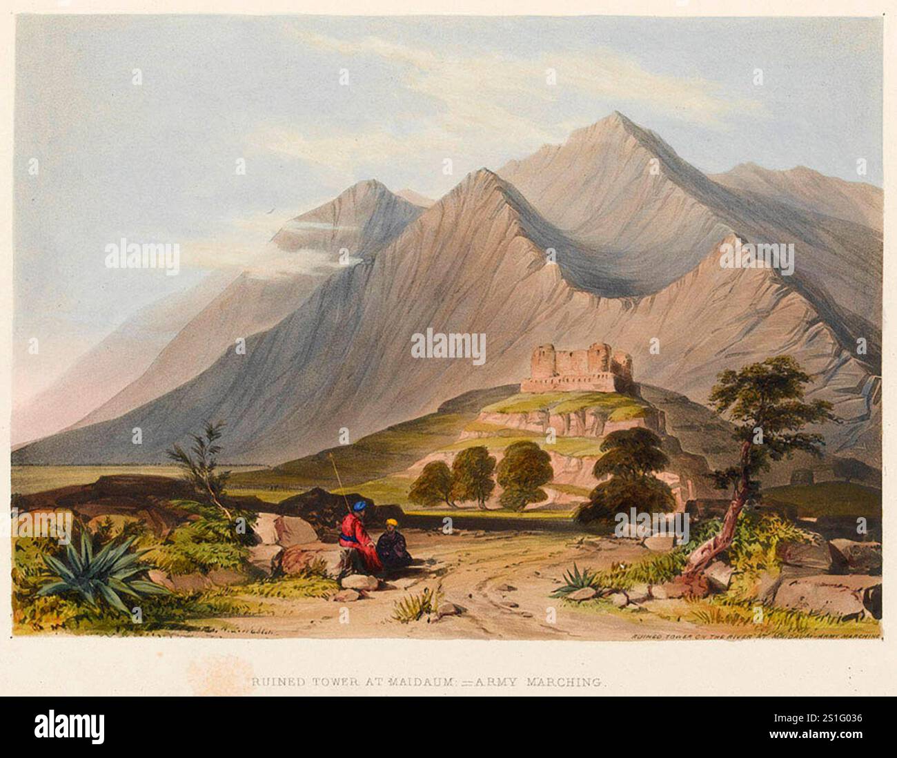In questa vista della valle di Maidan, che si trovava vicino Kabul, Walton ha raffigurato due tribù sedute che guardavano la lunga colonna dell'esercito dell'Indo durante la sua marcia sulla capitale afghana. L'invasione britannica dell'Aghanistan per installare un leader fantoccio fu uno dei peggiori disastri militari della storia. Dopo che Shah Shujah fu installato a Kabul, l'esercito si ritirò in India. La colonna di 20.000 uomini fu spazzata via con l'eccezione di un soldato britannico e 5-6 indiani. Foto Stock