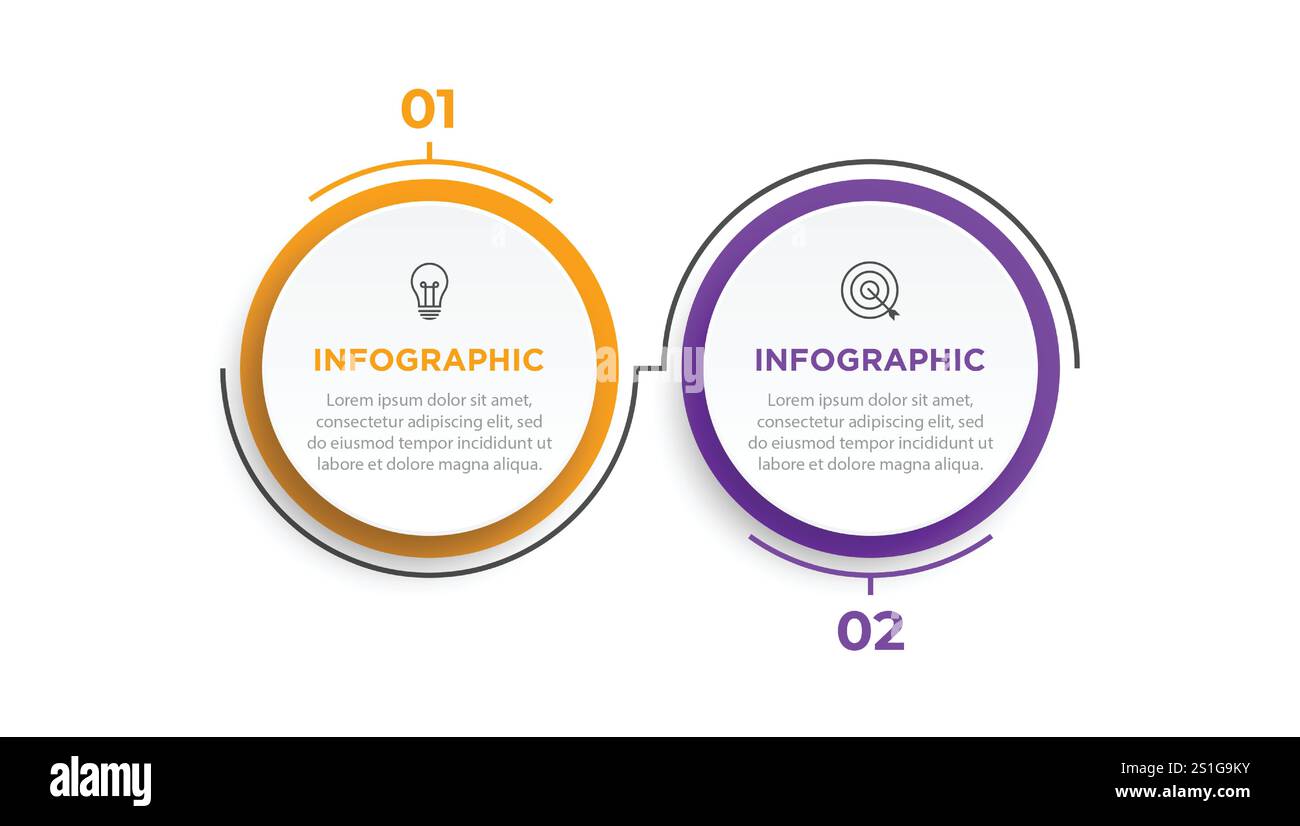 Modello infografico sottile, concetto aziendale con 2 opzioni, fase o processo Illustrazione Vettoriale