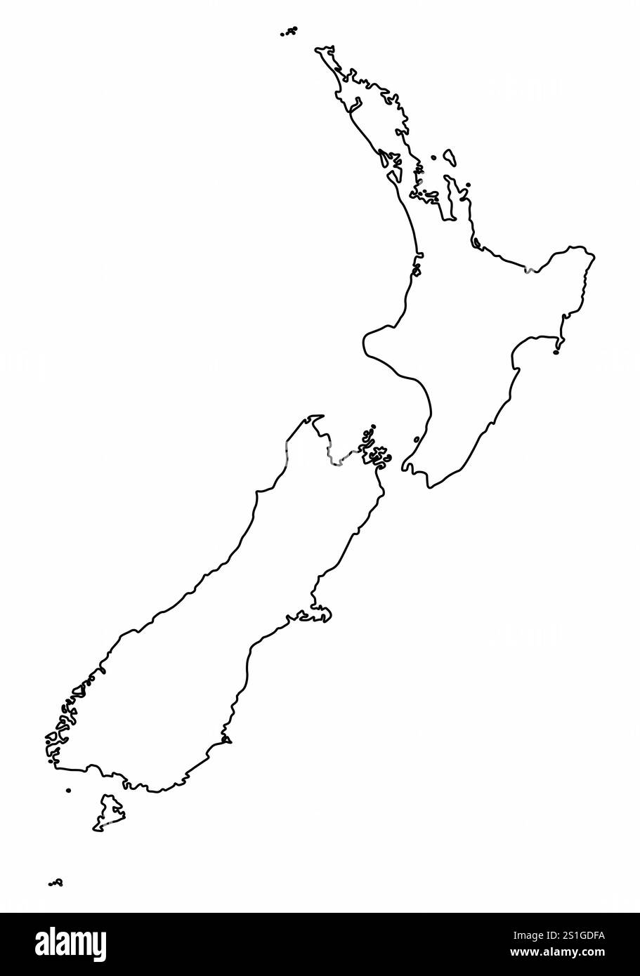 Mappa di contorno della nuova Zelanda isolata su sfondo bianco Illustrazione Vettoriale
