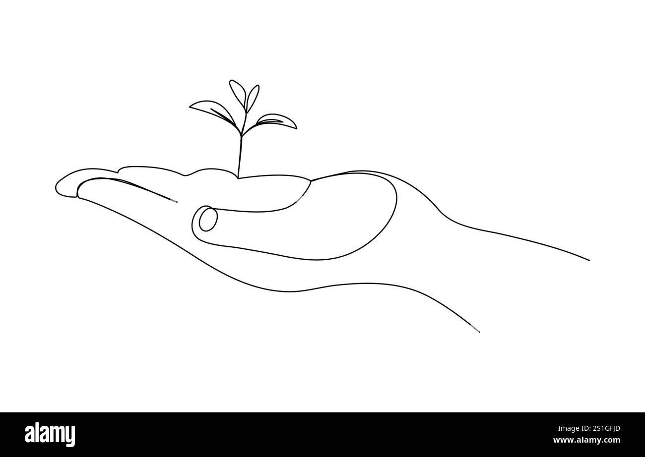 World Environment DayProtect la terra piantando un albero ambiente mondo giorno uno disegno linea Illustrazione Vettoriale