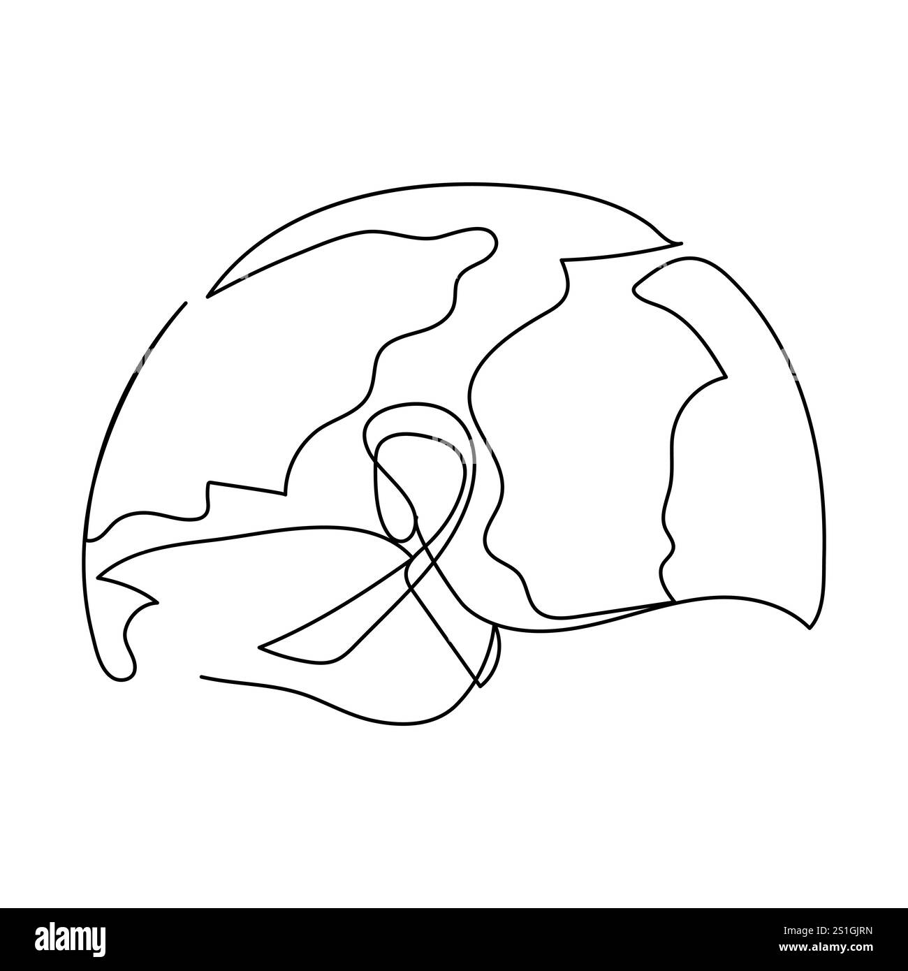 Disegno continuo su una linea donna lotta con il nastro come simbolo del cancro concetto giornata mondiale del cancro disegno a linea singola disegno grafico vettoriale Illustrazione Vettoriale