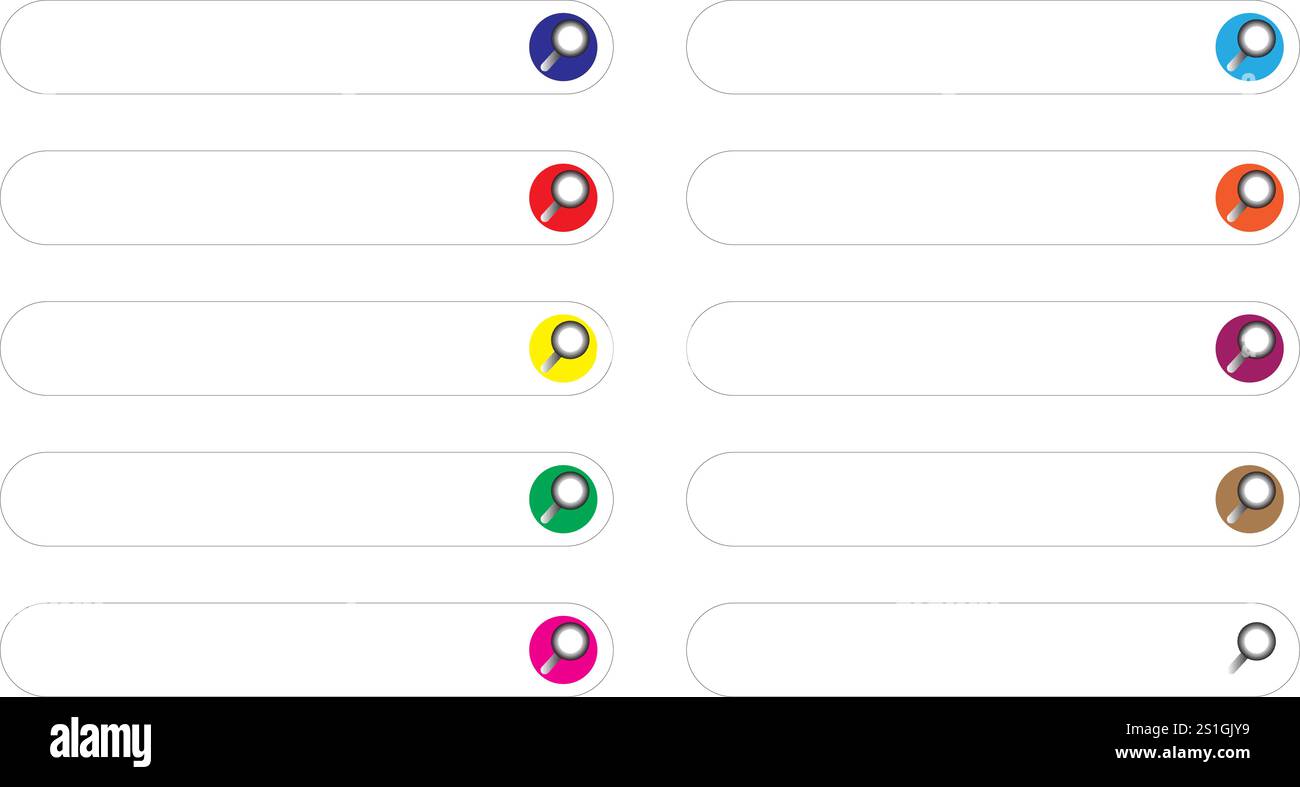 set di dieci caselle dei motori di ricerca con icone colorate Illustrazione Vettoriale