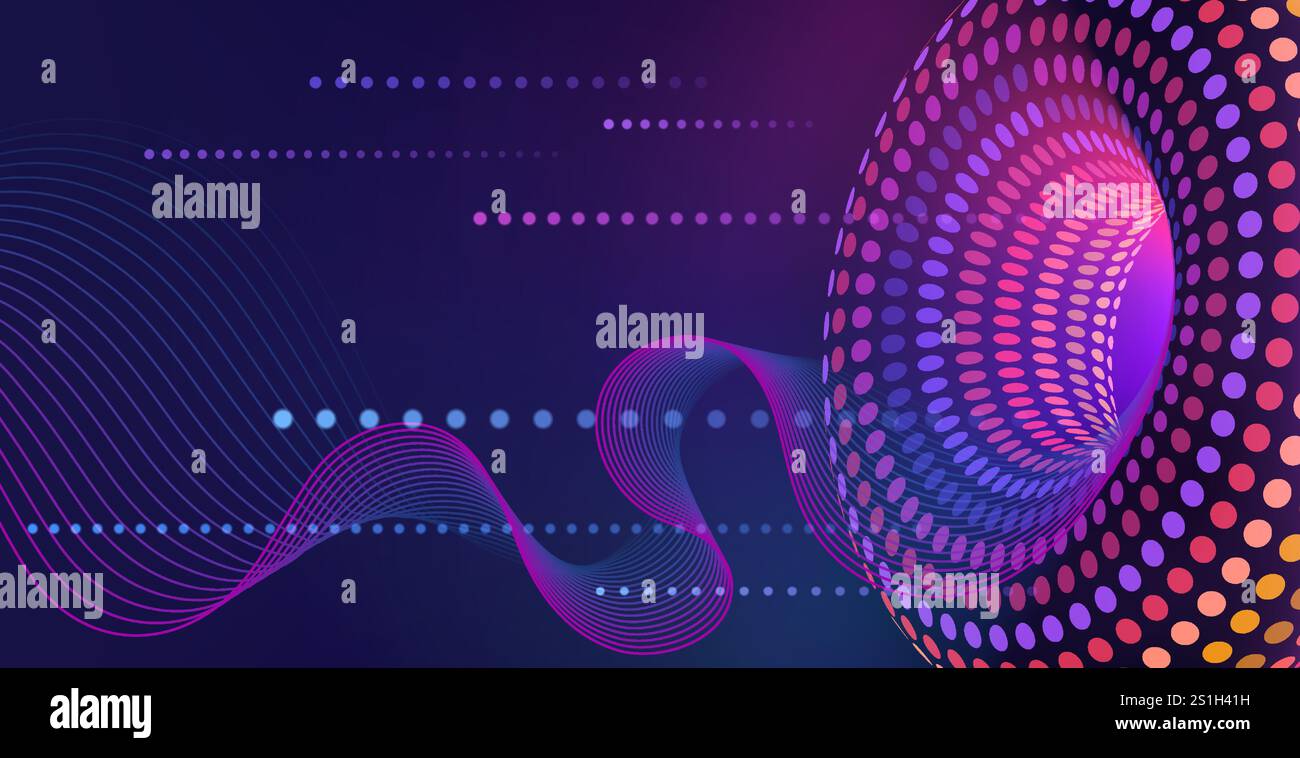 Flusso ad alta velocità e trasmissione di big data, rete Internet. Design futuristico circolare digitale di intelligenza artificiale con apprendimento automatico, flow o Illustrazione Vettoriale